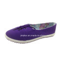 Lady′s Canvas Shoes with PVC Outsole Injection (D123-L)